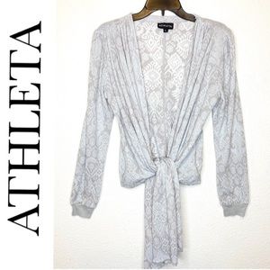 ATHLETA Gray Taupe Thermal Front Tie Wrap - Large